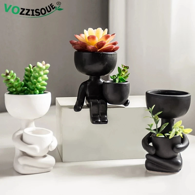 

Creative Cute Imitation Humanoid Ceramic Flower Fleshy Pot Succulent Planter Crafts Vase Home Decoration Personalized Gift Whole
