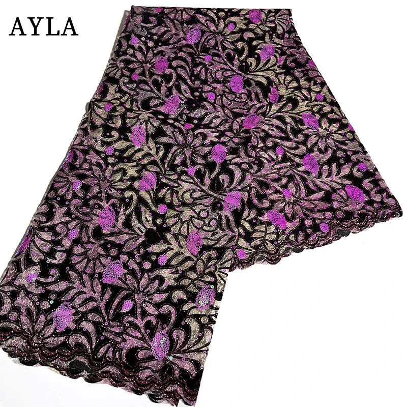 

Latest Nigerian Laces 2022 High Quality Sequence Velvet Fabrics Tulle Sequin African Print Fabrics Lace 5 yards Free Shipping