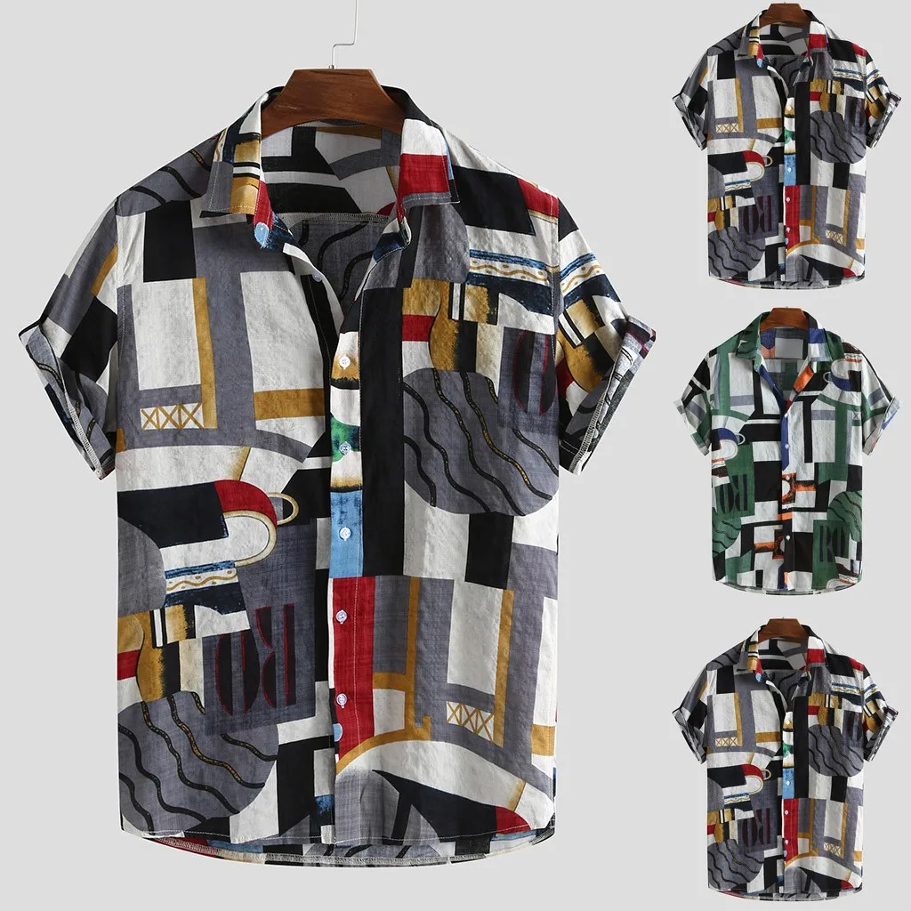

Men's Shirt Fashion Spring Summer Shirt Mens Ethnic Style Summer Short Sleeve Loose Buttons Casual Shirt Tops Мужская рубашка