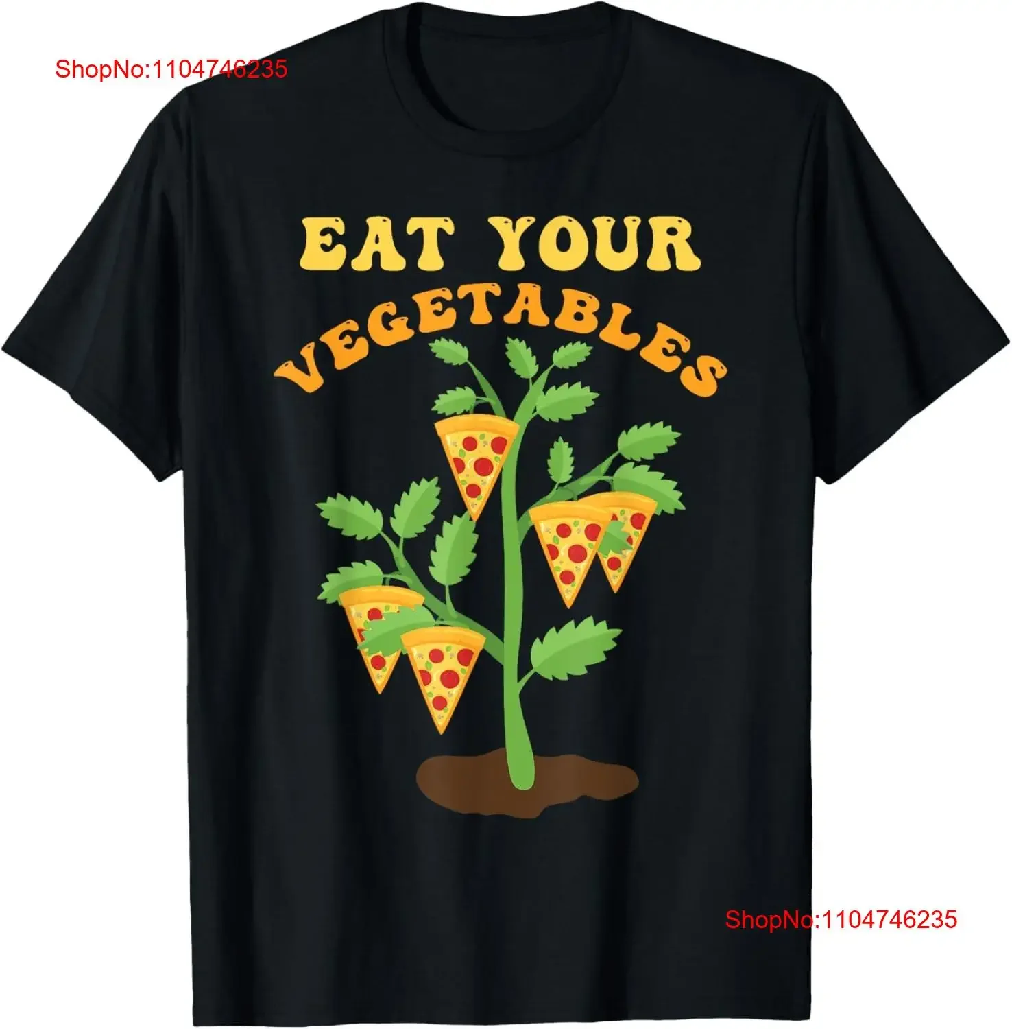 Фото Футболка Eat Your Vegetables Pizza Quote, винтажная стираная уличная одежда, удобная дизайнерская одежда, дышащая, мягкая, стильная, модная №1