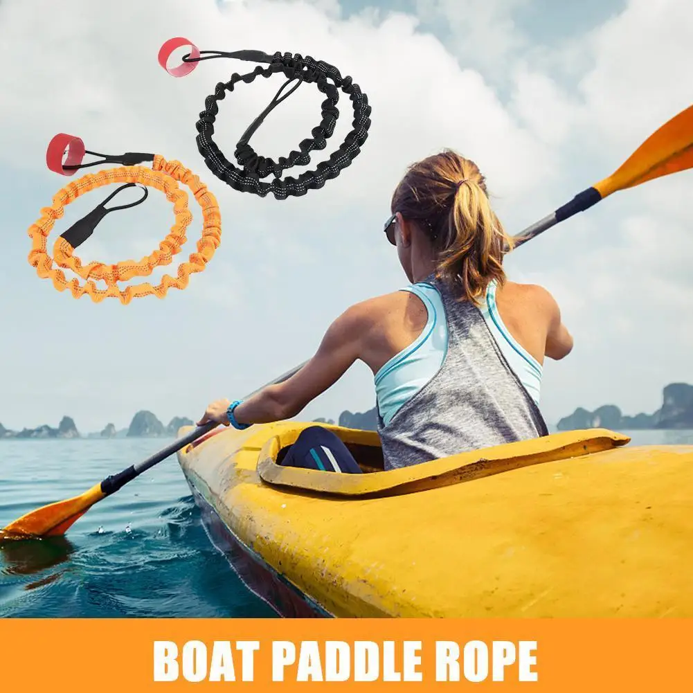 

Elastic Paddle Leash With Carabiner Safety Kayak Rowing Rope Coiled Cord Boat Tie Rod Lanyard Pole Fishing F4d3