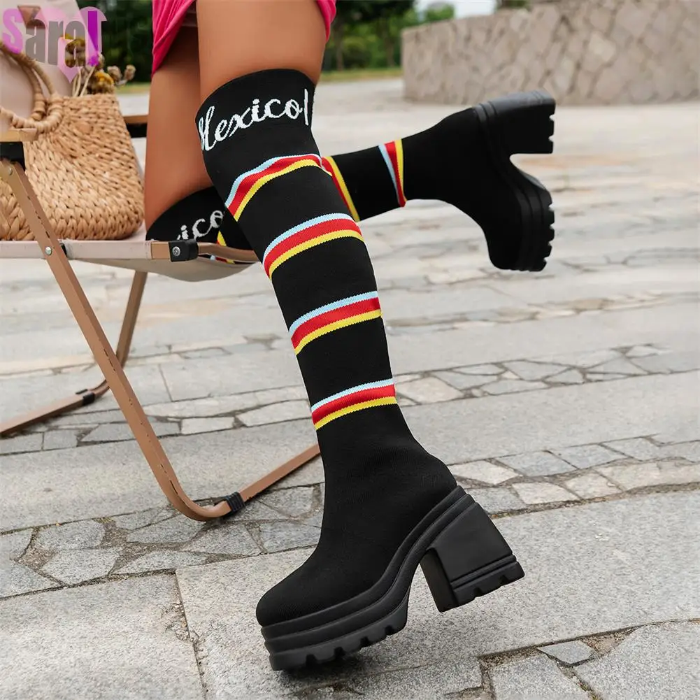 

Autumn Winter New Women's Over The Knee Boots Platform Thick High Heels Slim Sexy Party Shoes For Woman Trendy Thigh Booties