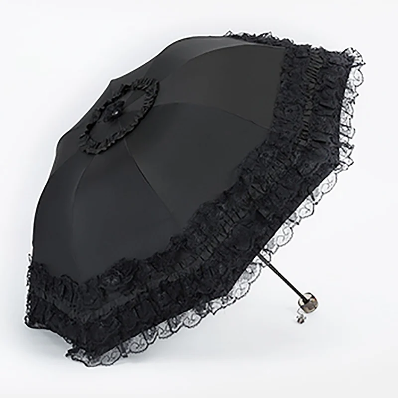 

Зонт от солнца принцессы с двойным дождем зонтик от солнца с защитой от УФ-лучей женский утолщенный черный кружевной солнцезащитный Портативный Клей
