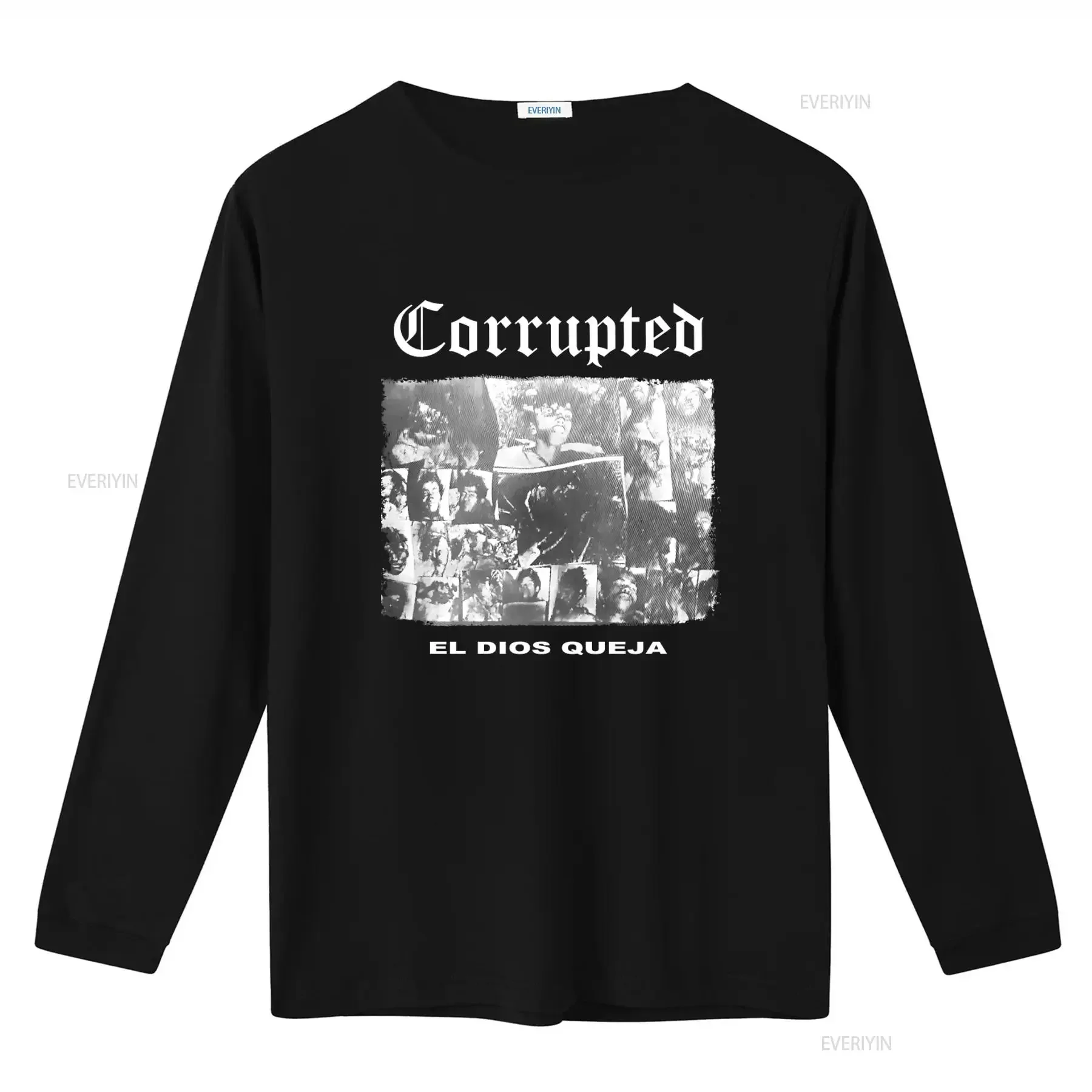 Фото Футболка CORRUPTED EL Dios Queja Band для мужчин, в рок-стиле, винтажная, с эффектом потертости, эластичная, стильная, удобная, уличная мода, мягкая №2