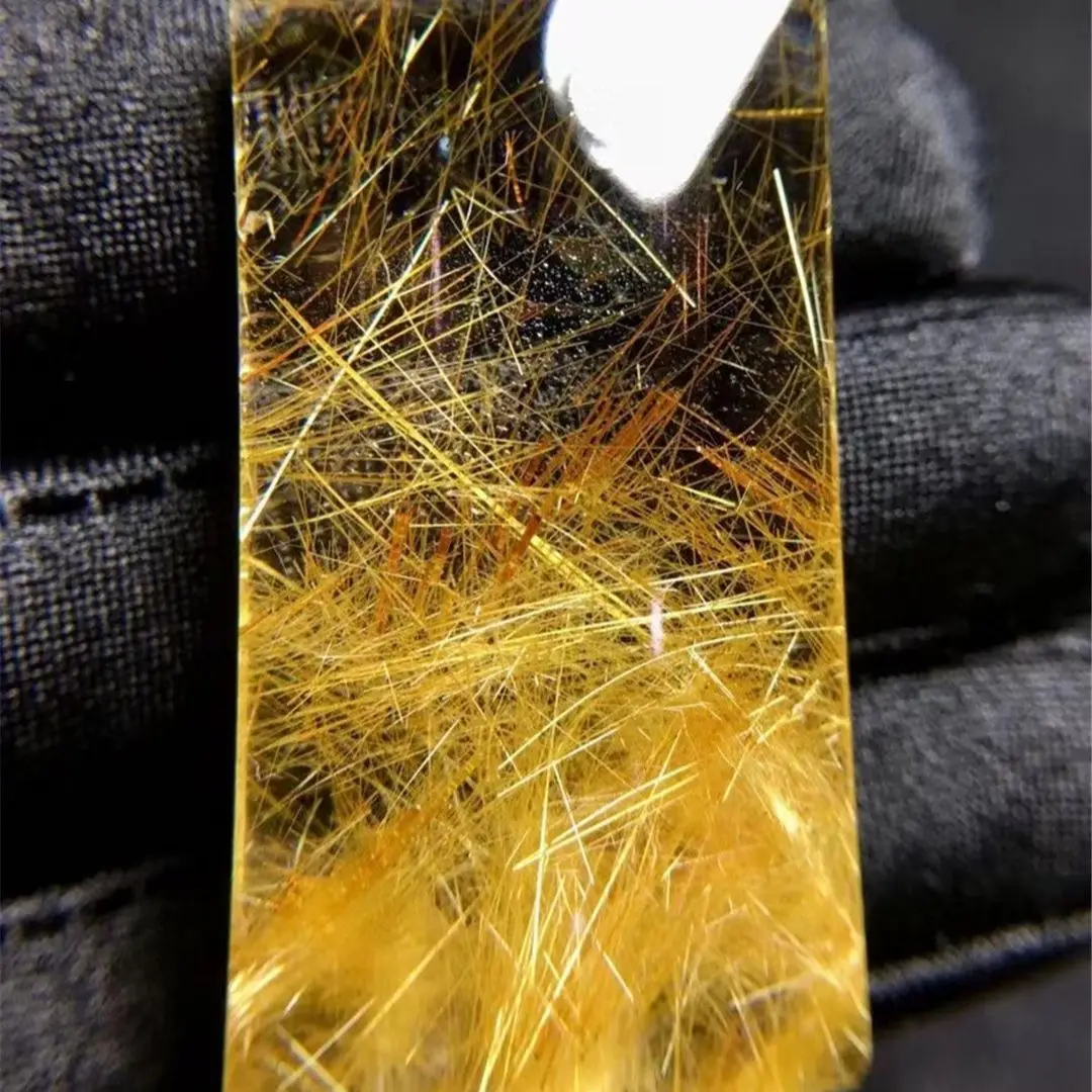 

Top Natural Gold Hair Rutilated Quartz Pendant Jewelry For Woman Man Healing Wealth Gift Reiki Crystal 41x22x9mm Beads AAAAA
