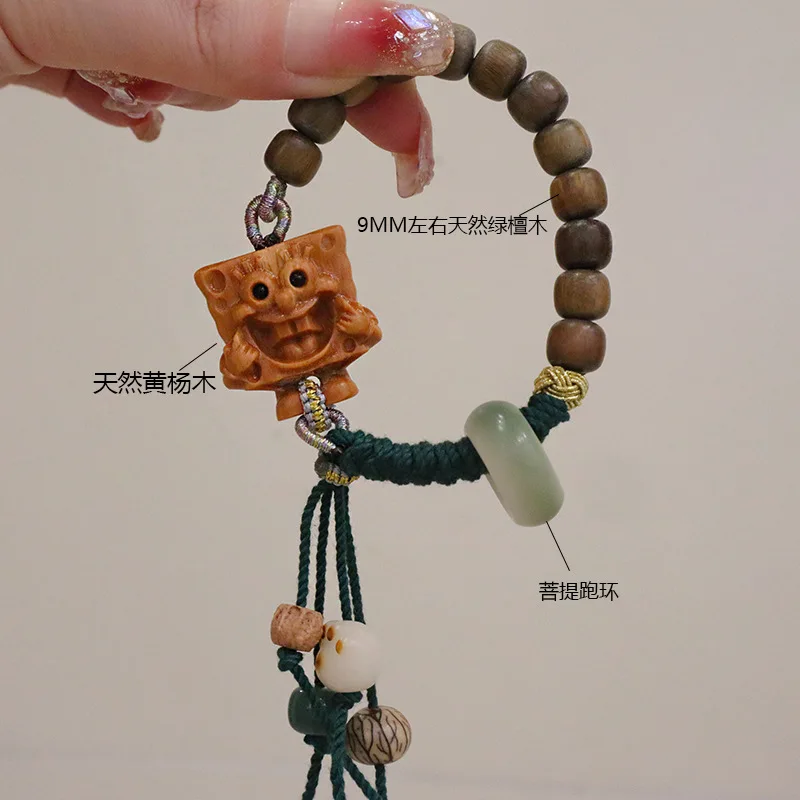 

Новый китайский стиль, используемый в лаошане, эбеновая скульптура, натуральный хлопковый веревочный браслет ручной работы с кольцом bodhi run, ручное плетение