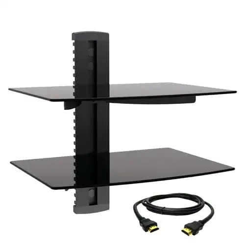 

Glass Double Shelf Wall Mount with HDMI Cable Projector stand
