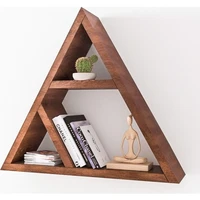 wooden decorative triangle wall mounted book shelves home for living room modern stylish home decoration photo frame flower pot