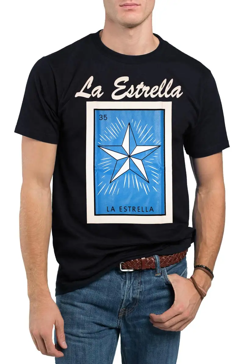 La Estrella Loteria Mexican Bingo T-Shirt Novelty Funny Family Tee Black New
