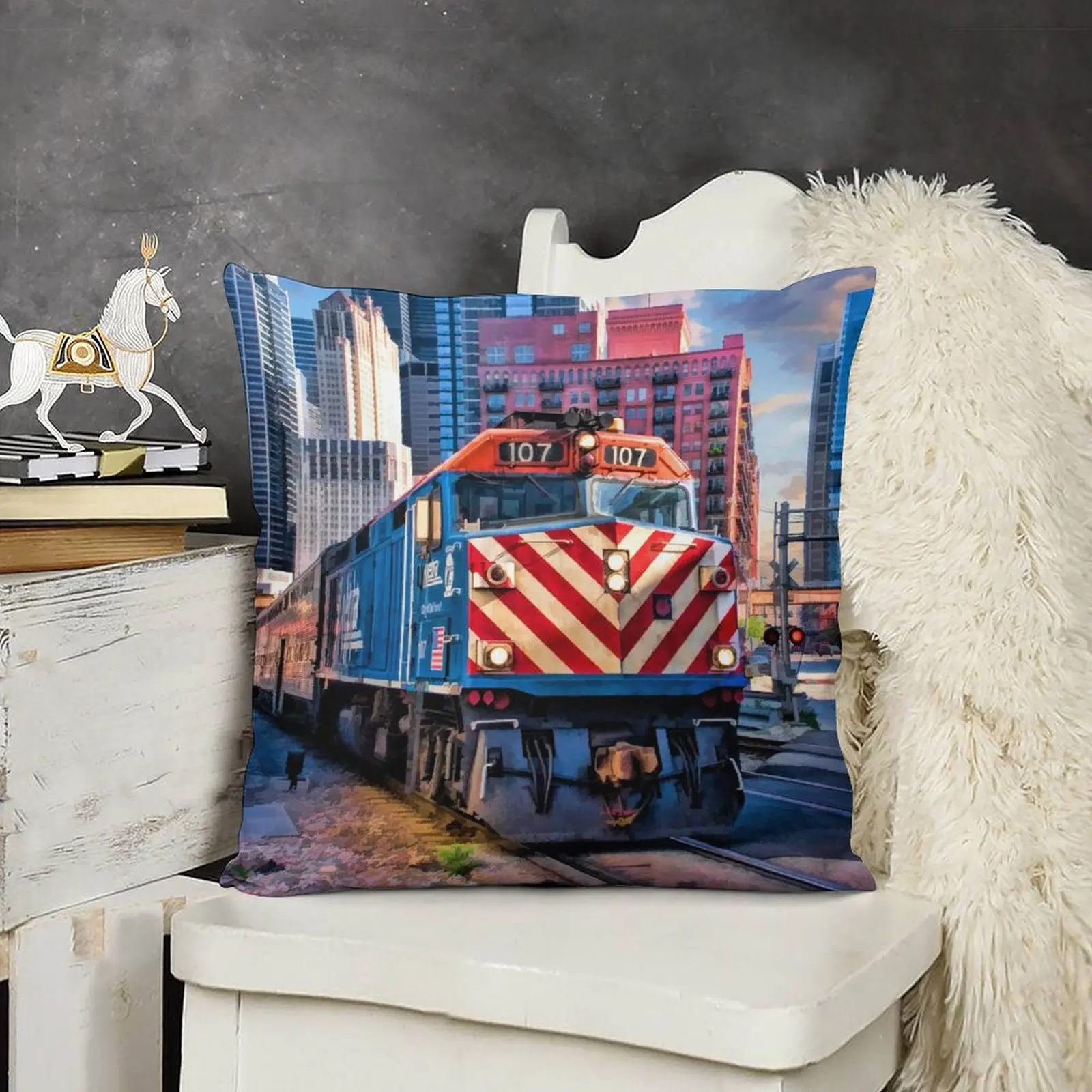 Наволочки для подушек с изображением поезда Чикаго метро