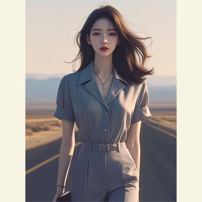 Summer Salt System Young Internet Celebri Fried Street Fashion Hong Kong Sle Light Luxury Advanced Sense Graceful Gray Sh...