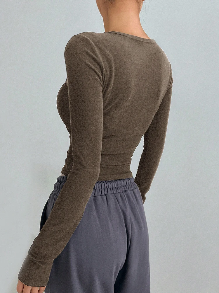 Женская футболка с длинным рукавом Bolopi однотонная Базовая укороченная