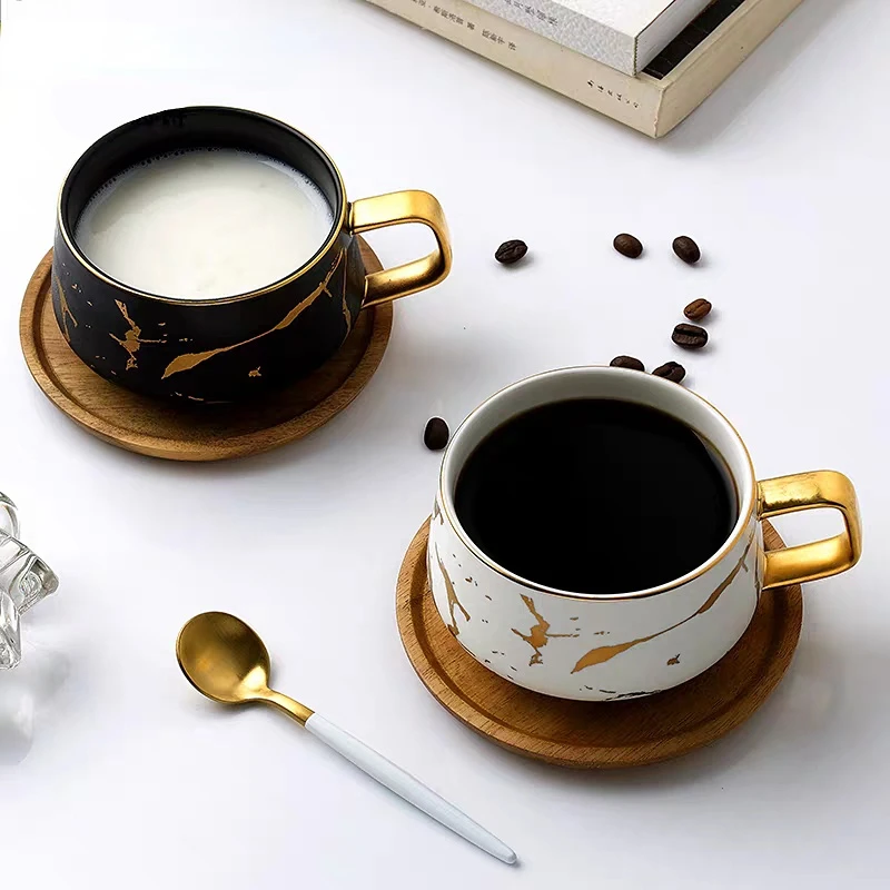 

Luxury Nordic Marble Ceramic Coffee cups Condensed Coffee Mugs Cafe Tea breakfast Milk Cups Saucer Suit with Dish Spoon Set Ins