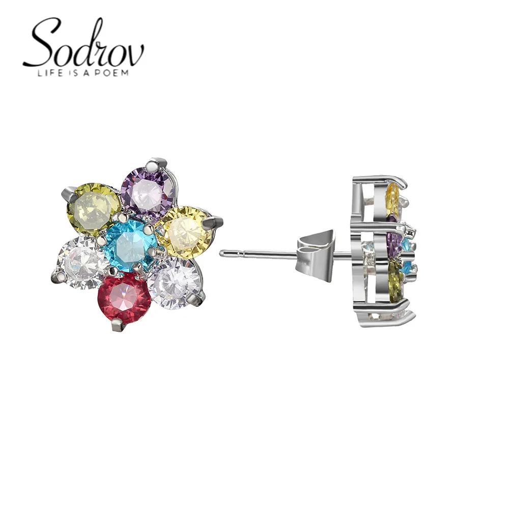 

SODROV Women's Popular Earrings Zircon Jewelry Seven-color Flower Type Earrings