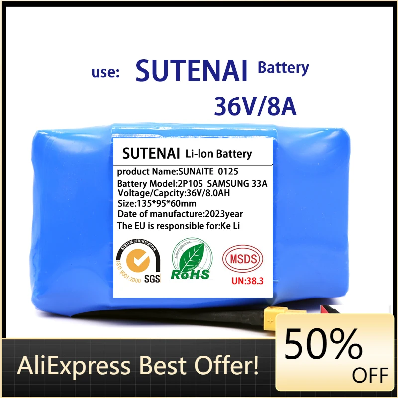 

36V 18650 Battery Pack 6000mAh Rechargeable Lithium ion battery for Electric Self Balancing Scooter HoverBoard Unicycle