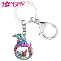 bonsny enamel alloy floral mothers day forest deer keychains car purse key chain ring trendy jewelry for women girls charm gifts