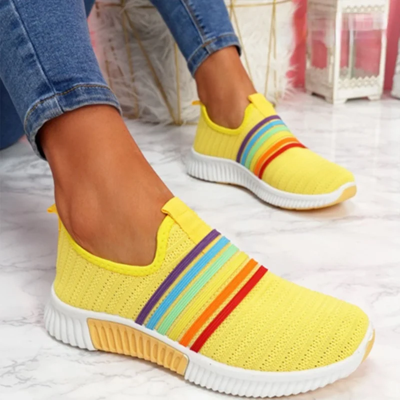 

2021 New Fashion Women Sneakers Rainbow Color Handmade Mesh Vulcanize Leisure Shoes Low-top Summer Casual Ladies Shoes Girl Plus