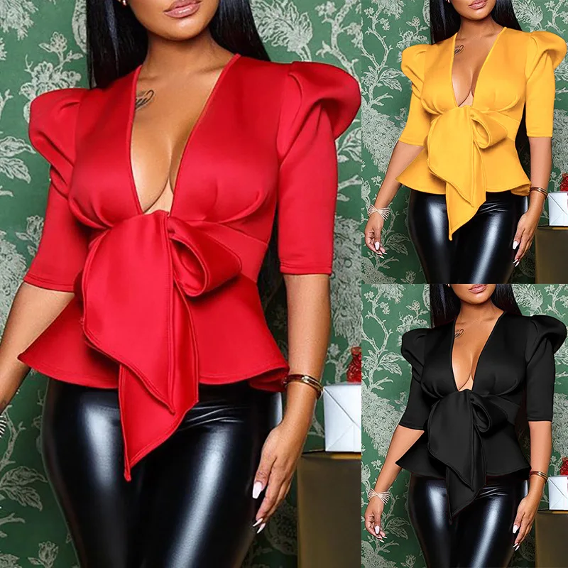 

2022 summer new black women's fashion sexy solid color blouse T-shirt