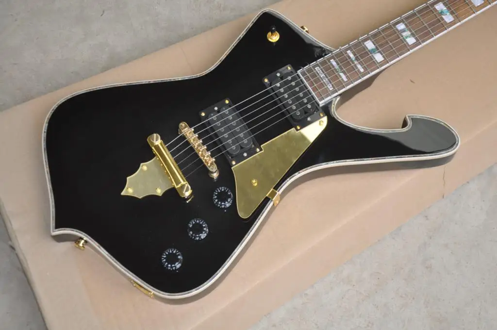 

Chinese guitar factory custom new Shaped black electric guitar Gold hardware rosewood fingerboard in stock 62