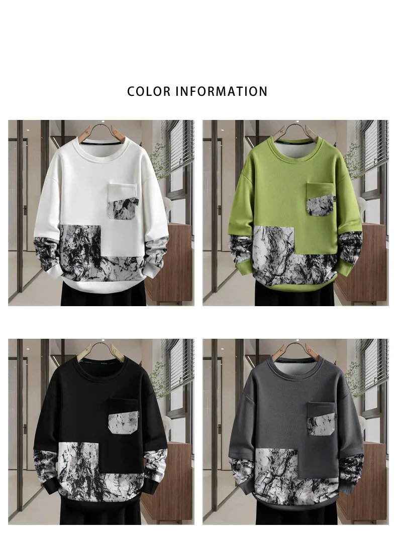 ZG весенне-осенний стиль модный тренд новая толстовка с круглым вырезом мужская