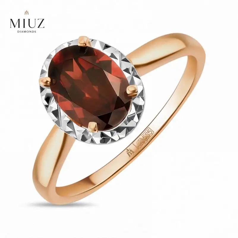 Золотое кольцо c гранатом 585 пробы MIUZ Diamonds (Московский ювелирный завод) | Украшения
