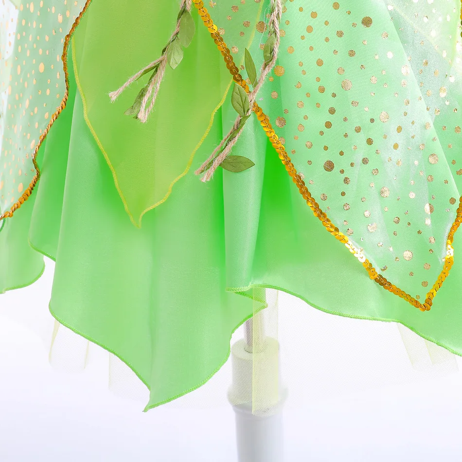 Tinker Bell Fairy Dress Baby Girl Fantasy Forest Elf Cosplay Costume Kids Green Leaf Glitter Gowns Child Halloween Outfits 2-10T images - 6