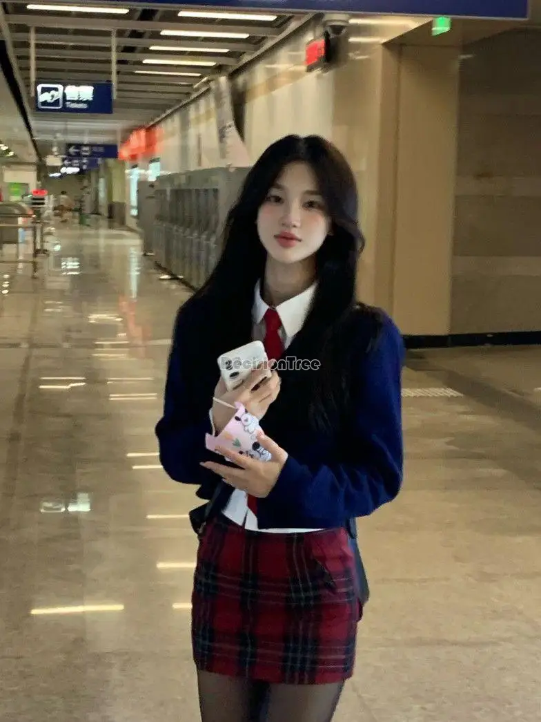 

2023 autumn new Japan korea style women fashion school jk uniform girl sexy jk uniform knitting coat three piece set a710