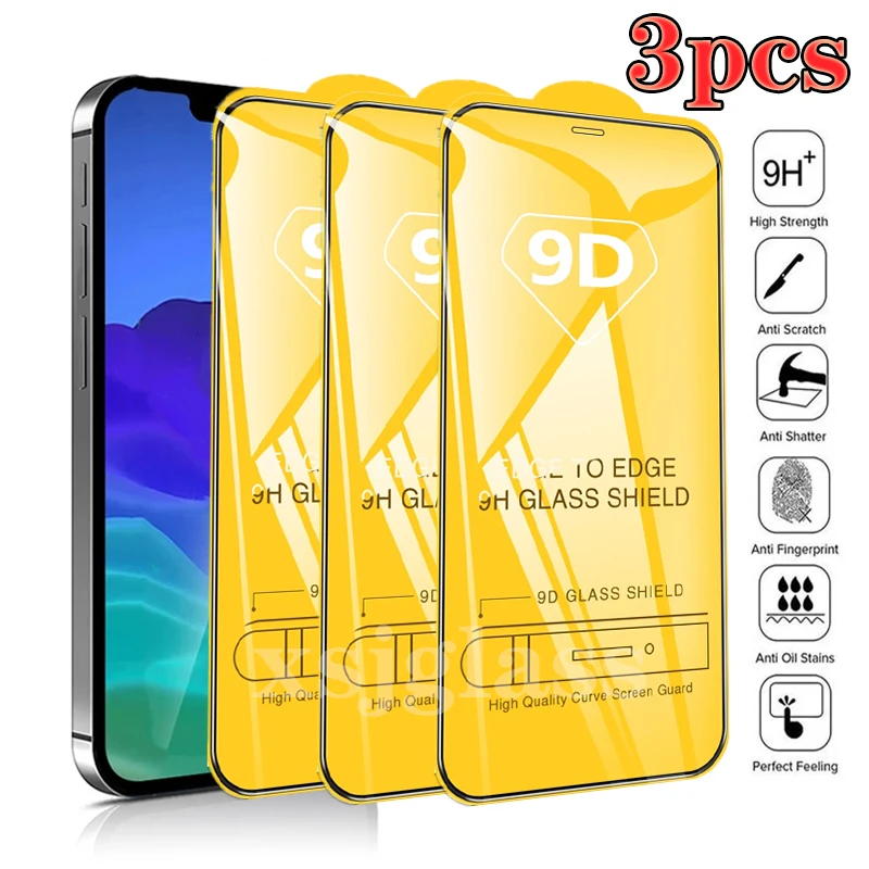 

3PCS 9D Tempered Glass For iPhone 11 12 13 Pro Max Mini Screen Protector For iPhone X XR XS Max 7 8 6 S Plus SE Full Cover Glass