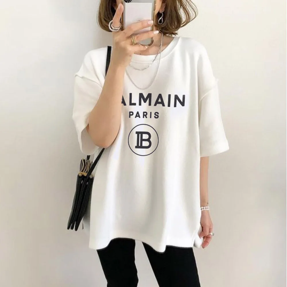 

Letter Print Summer Women T-Shirt White Fashion Simple All-match Wear Casual Tees Daily Activity Tops High Street Office Lady