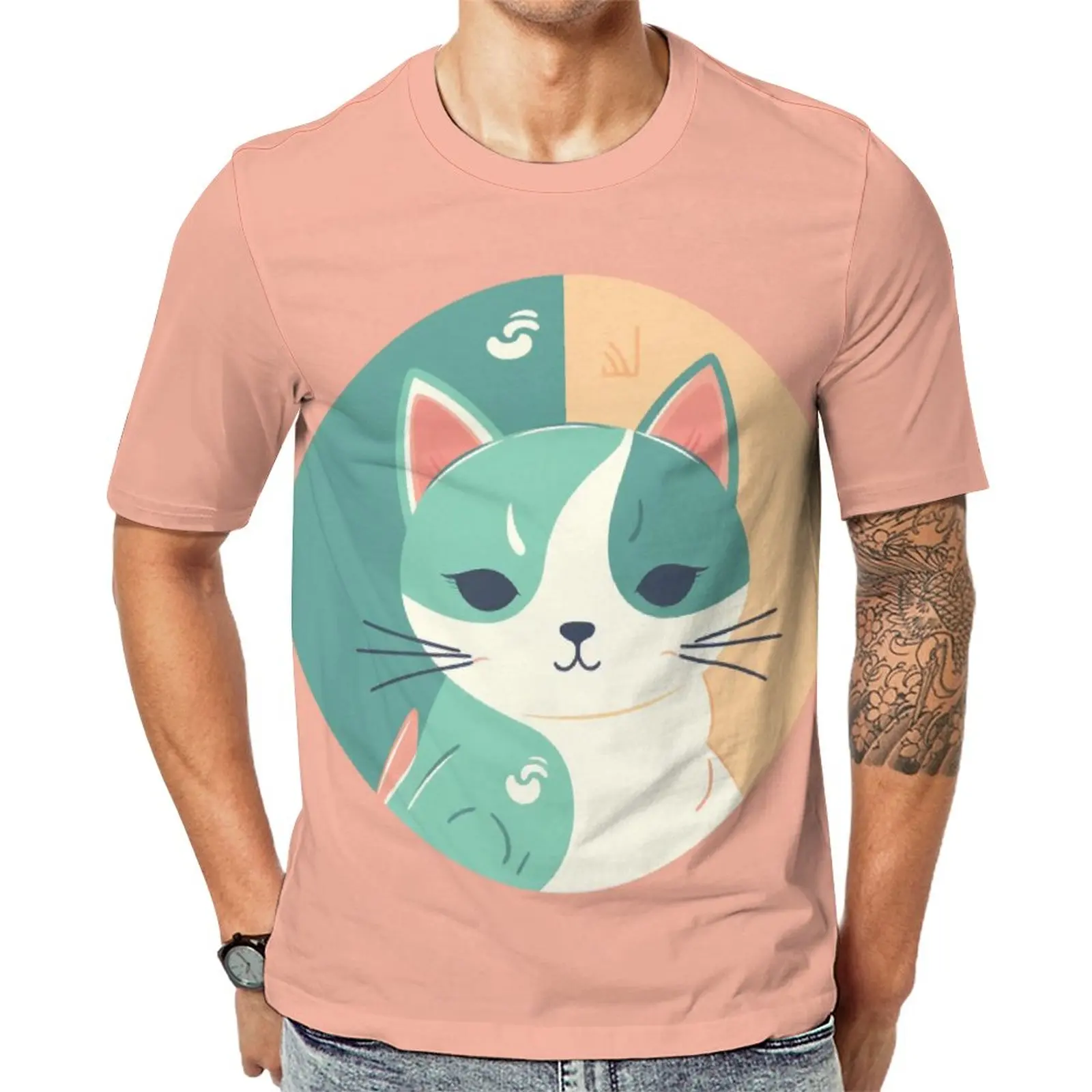 

Футболка с изображением кошки, простые трендовые футболки с круглым вырезом, забавная Мужская футболка, летние футболки с коротким рукавом и рисунком, размеры 4XL, 5XL