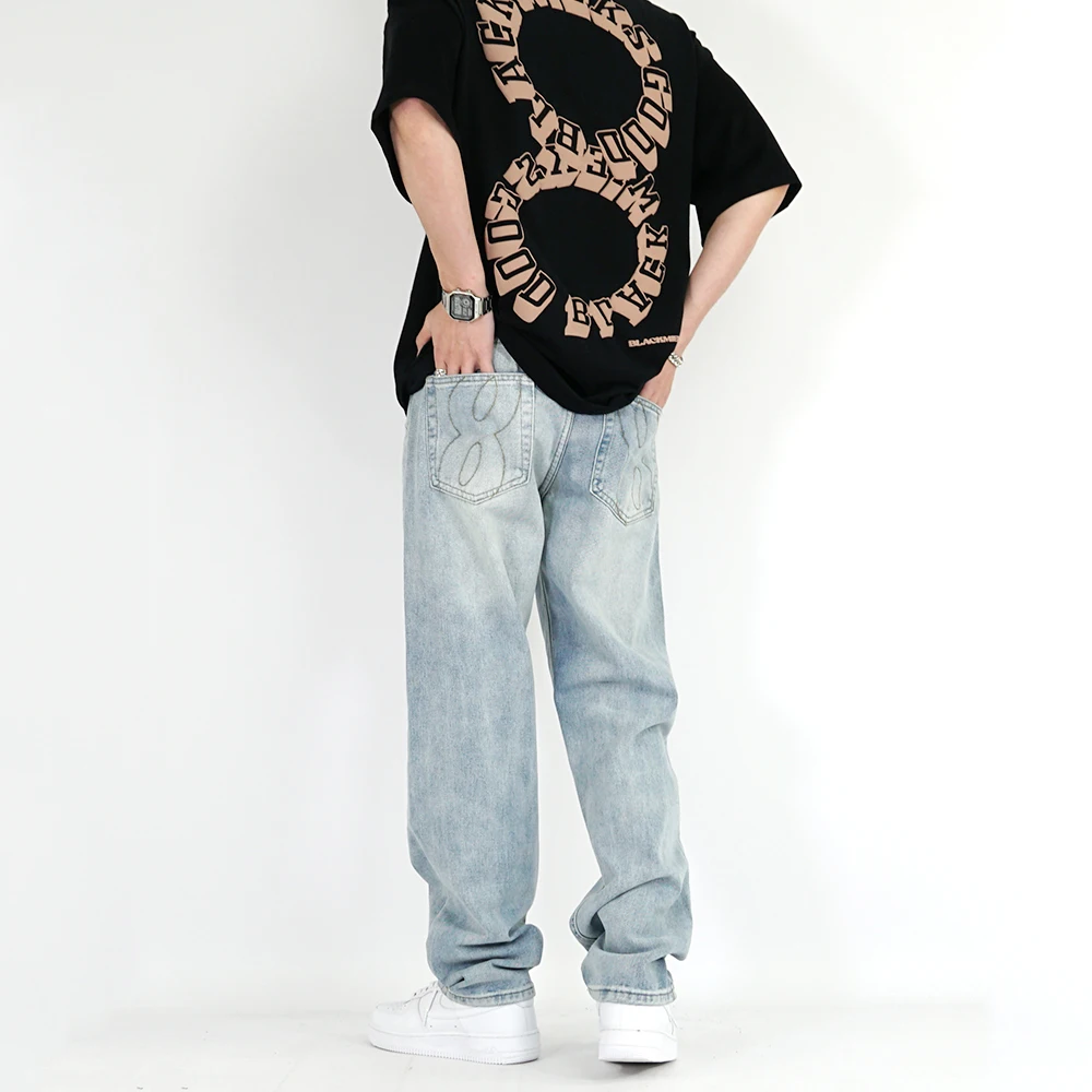 Men's Jeans High Street Washed Light Straight Jeans Trend Hip-hop Embroidery American Retro Pants Men Y2K Men Pants Ins Hot Sale