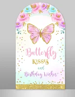Butterfly Kisses Baby Wishes Double-Sided Arch Cover Photo Backdrop Floral Birthday Photography Background Gold Photo Studio