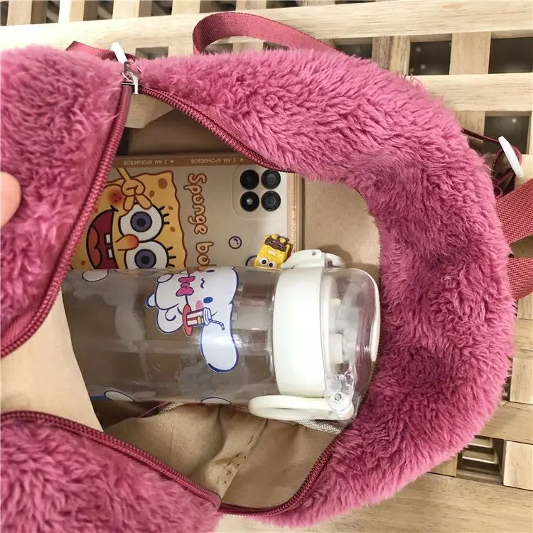 Disney Strawberry Bear Student Cute Plush Girl Heart Waterproof Backpack Gentle Sweet Adjustable Zipper Travel Backpack