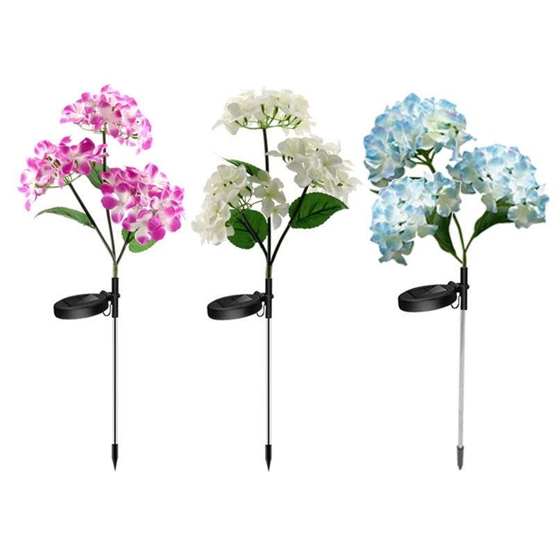 

BMDT-Solar Garden Lights - 3 Pack Solar Lights Outdoor, Colorful Lights,Hydrangea Flower Lights For Yard Decor, Garden