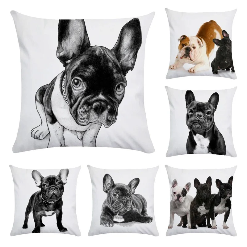 

French Bulldog Dog Cushion Cover Dog Painting Pillowcase Decorative Pillow Covers Bedroom Sofa Home Car Seat Decoration 45X45cm