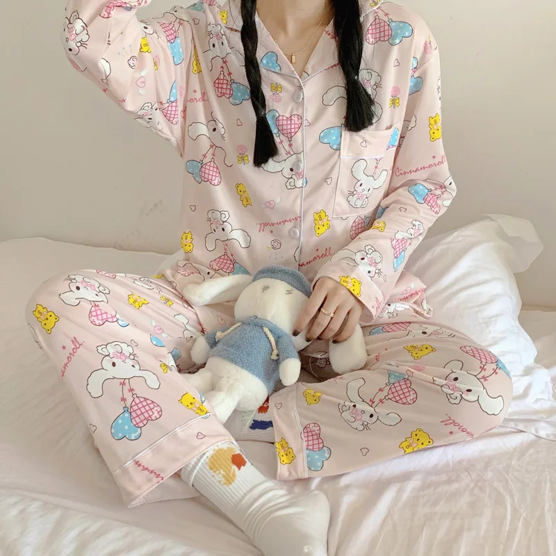 

Sanrioed Mymelody Kuromi Pajamas Ladies Spring and Autumn Cartoon Sweet and Cute Japanese Long-sleeved Home Clothes