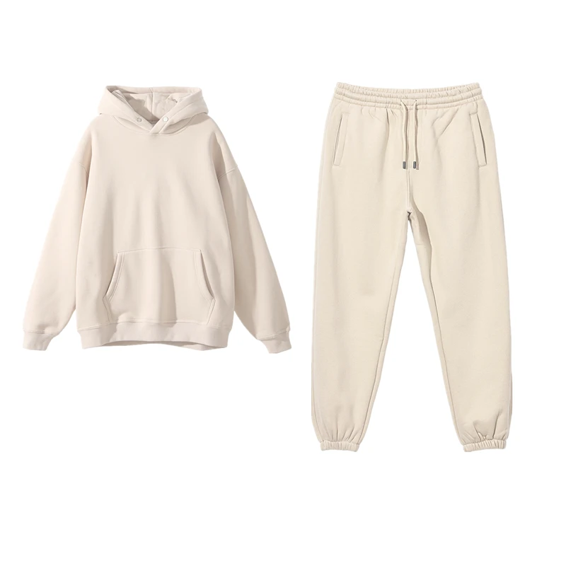 

Two Piece Sets Womens Outifits Plus Velvet Loose Tide Brand Sweater Pants Set Solid Thick Hooded Tide Brand Sweater Pants