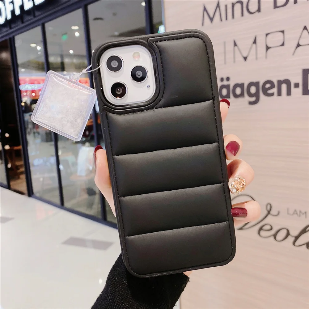 

Luxury Polyester 3D Down jacket Phone Case For iPhone 13 12 Pro Max 11 XS XR X Warm Finger Anti-Cold Bracelet Armor Back Cover