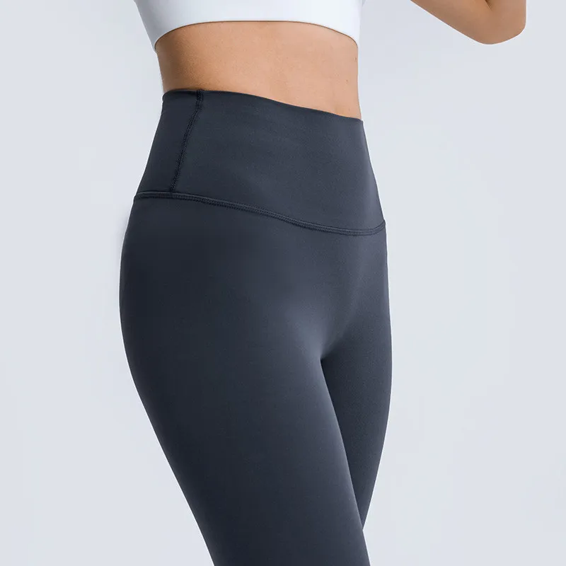 Solid Color Women Sports Pant High Waist Tight Fitness Yoga Legging Peach Squat Proof Back Waist Pocket Comprehensive Training