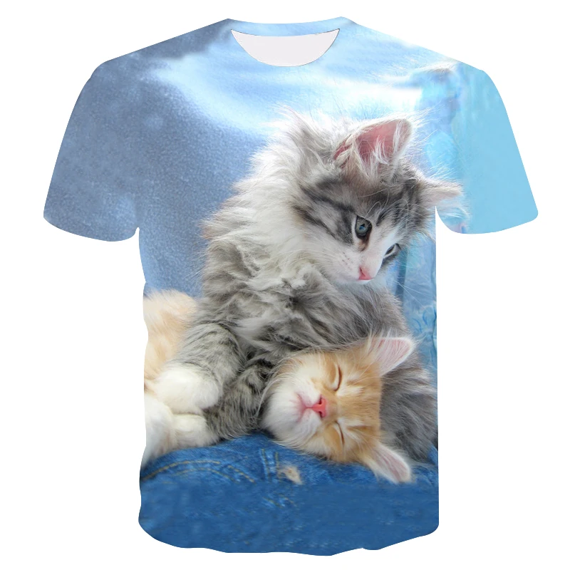 

New 3d Cartoon Cute Pet Cat Print Men's Women's Children's Animal Pattern T-shirt Breathable Light Summer Sports Top