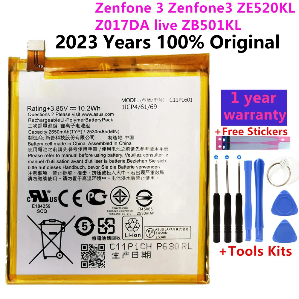 

100% Original C11P1601 2650mAh New Battery For ASUS Zenfone 3 Zenfone3 ZE520KL Z017DA live ZB501KL A007+Free Tools