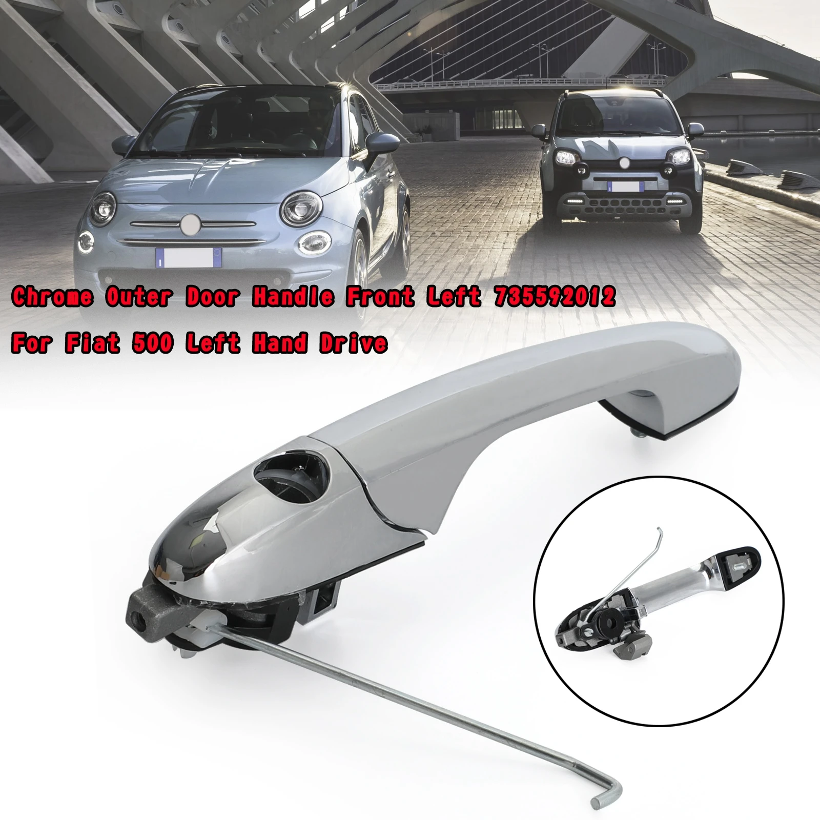 

Areyourshop Chrome Outer Door Handle Front Left 735592012 For Fiat 500 Left Hand Drive