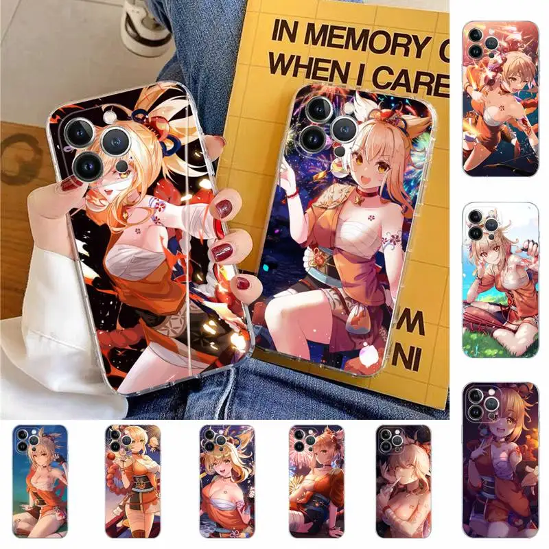 

YNDFCNB Naganohara Yoimiya Phone Case For iPhone 13 14 Pro Max XS XR 12 11 Pro 13 Mini 6 7 8 Plus Clear Back Cover Capa