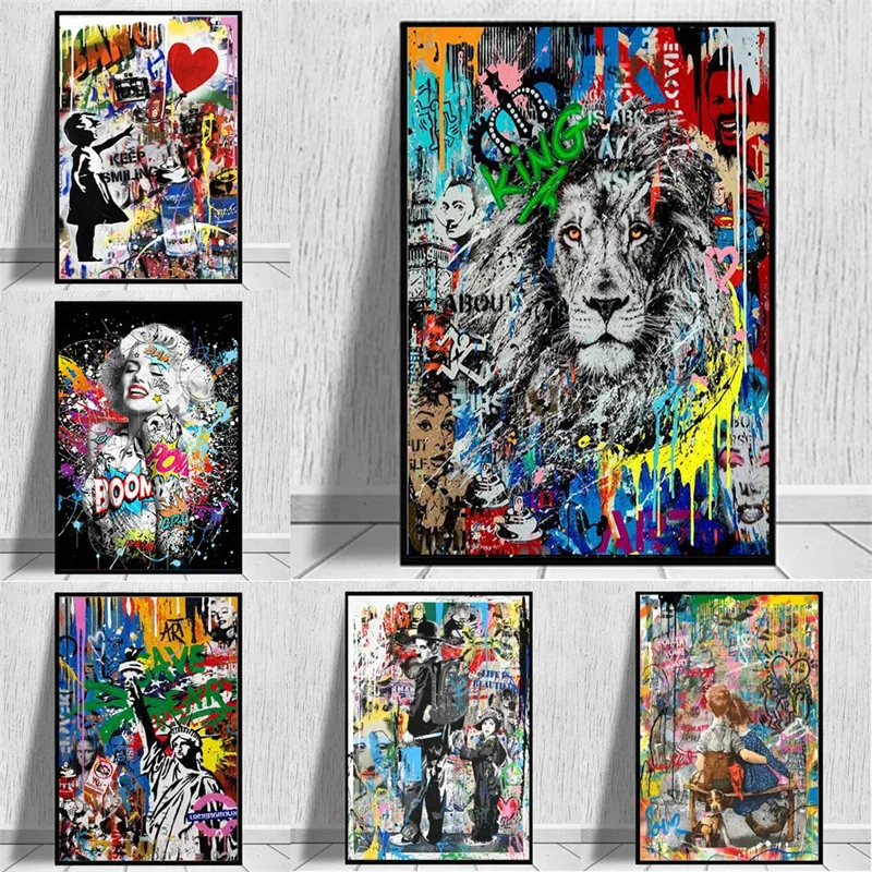 

Abstract Banksy Graffiti Street Art Lion King Canvas Painting Decor Colorful Posters Prints Wall Art Pictures For Living Room