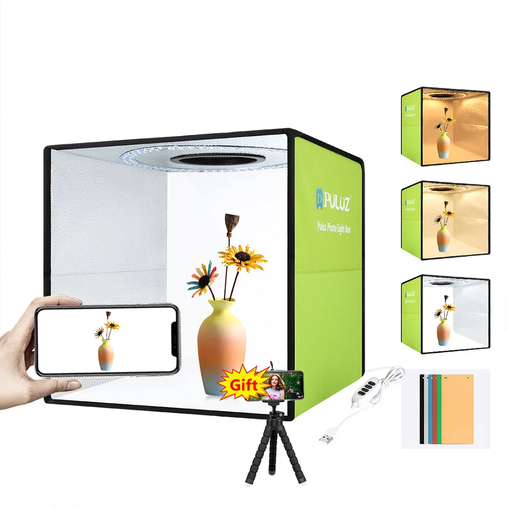 

PULUZ light box Mini Foldable Photo Studio Box Photography LED 30cm Lightbox Studio Shooting Tent Box kit & 6 Color Backdrops