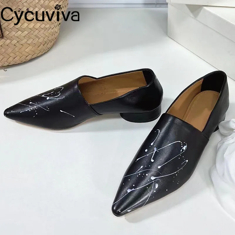 

Black soft Leather Flat Casual Shoes Woman Round Toe Mules Ladies Loafer Shoes Slip On Outwear Women Slippers Ballet Flat Shoes