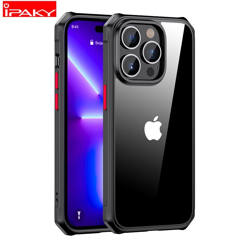 

Чехол для iPhone 14 13, Чехол IPAKY 14 Pro 14 Plus, Прозрачный ударопрочный чехол контрастных цветов с кнопками для iPhone 13 14 Pro Max, чехол
