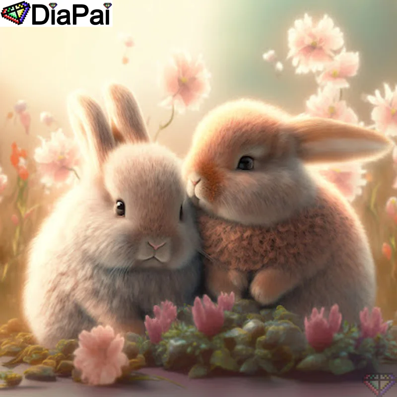 

DiaPai Full Diamond Embroidery "Animal Rabbit" Diamond Painting Cross Stitch Patterns Rhinestone Unfinished Home Decor