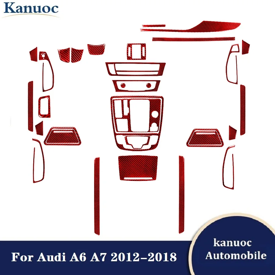 

Красные наклейки из углеродного волокна для салона автомобиля, декоративные аксессуары для Audi A6 A7 2012 2013 2014 2015 2016 2017 2018