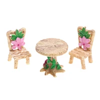dolls house courtyard decoration mini ornaments pastoral style resin round table chair stool miniature model